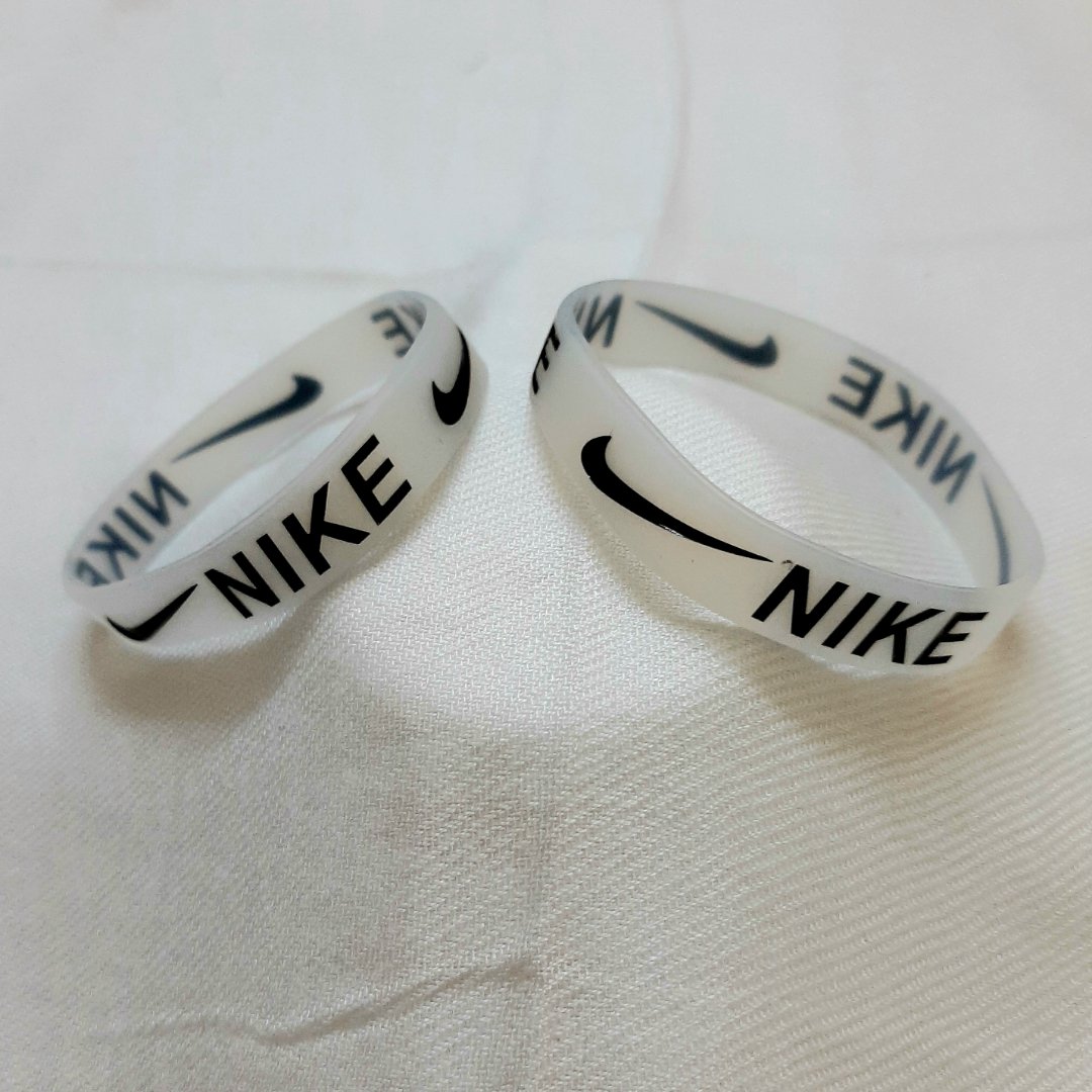 White Luminous Type Free Size Stretchable Silicone Nike Wristband Bracelet For Men Events Party Sports & Daily Wear. 