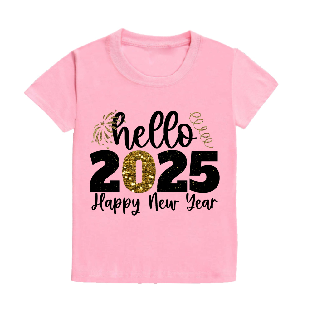 Hello 2025 Happy New Year Kids T-shirt Boys Girls Clothes Toddler New Year Party Gift Tee Child Short Sleeve Shirts Clothes. 