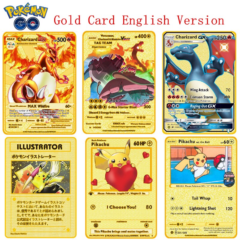 【Serendipity party】Newest Pokemon Charizard Vmax V GX EX Shiny Gold Metal Card Game Tag Fighting Ordering Series Child Gift. 
