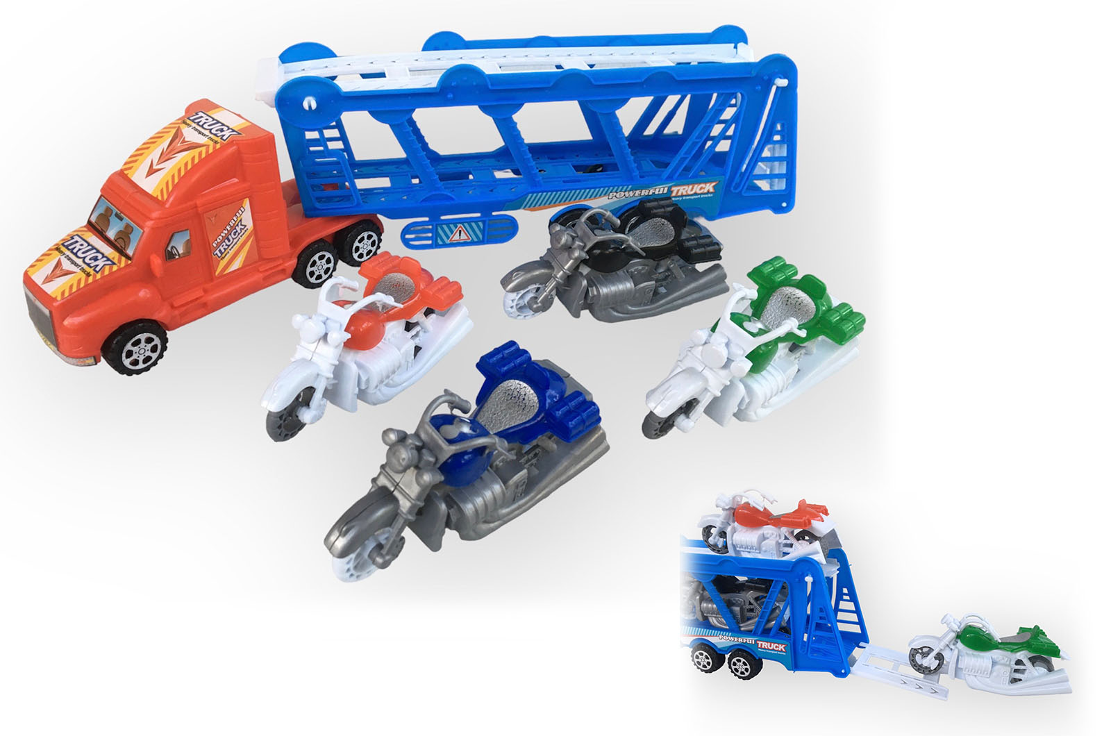 4 PCS Bike Carrier Vehicle Truck Toy, Friction Movement Truck Toy, Manual Function, Able To Load And Unload This Bikes, The Best Gifts For Your Kids.