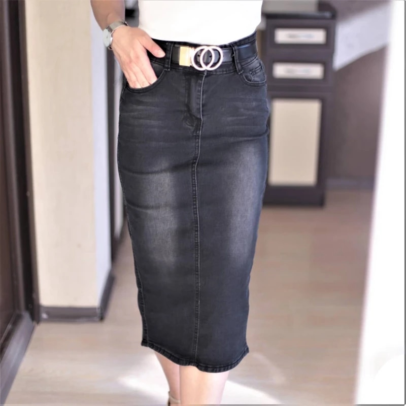 Classic Denim Skirt Women 2023 Long Jean Skirt High Waist Pencil Skirt Ladies Stretch Black Blue Faldas Largas Jupe Longue Femme. 