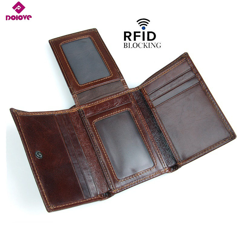 【GUTTY Lifestyle Store

】DOLOVE Style RFID Men Vintage  Cow Leather Trifold Purse Card Holder RFID Protection s for wallet. 
