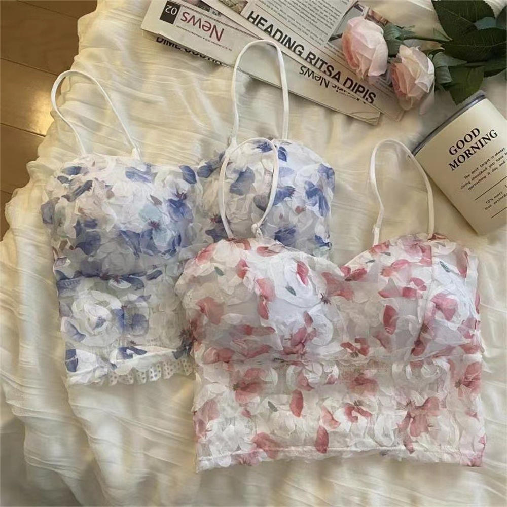 Floral Corset Vest Elastic Sweet Lace Crop Top Mesh Tube Top for Casual Evening Out Summer Wear Apparel Young Adults. 