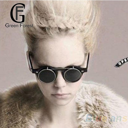 Green forest Green forest Round Outdoor Flip Up Lens Sunglasses Retro Steampunk Goggles Glasses Eyewear. 