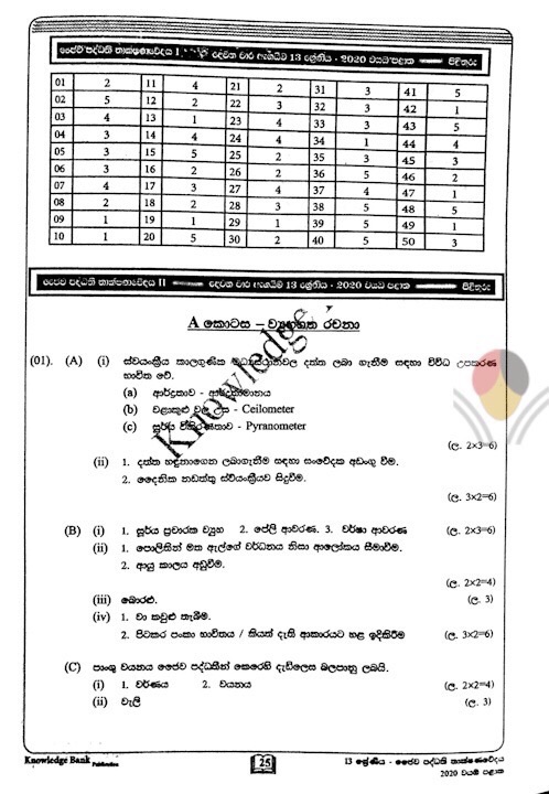 A/L BST Biosystems Technology Provincial Papers with Answers - Knowledge Bank - Jaiwa Padhathi Thakshanaya. 