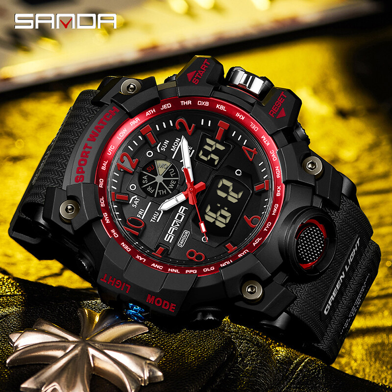 【Miga Plaza】 Sports Brand Fashion Watch Men LED Digital Quartz Watch Men Top Luxury Multi-Function Analog Digital Watch Waterproof Watch. 