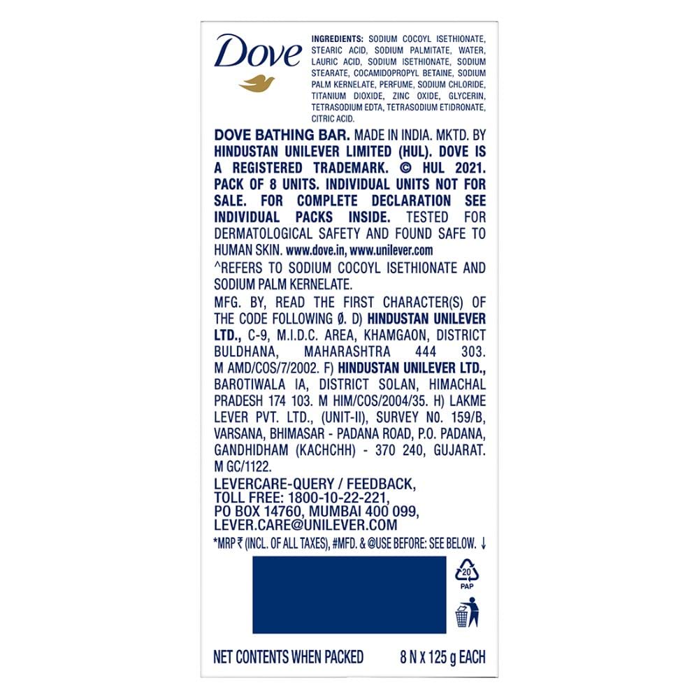 Dove Cream Beauty Bathing Soap Bar 125g (Combo Pack of 8) | With Moisturising Cream for Softer Skin & Body, Nourishes Dry Skin more than Ordinary Soap SAM. 