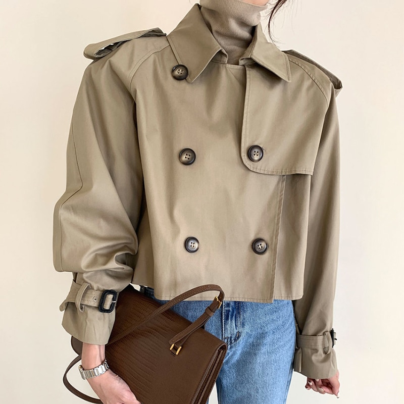GetSpring Women Trench Coat Retro Khaki 