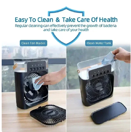 Portable Ice cube Air Conditioner Fan Mini Evaporative Air Cooler with 7 Colors LED Light 1/2/3 H Timer 3 Wind Speeds and 3 Spray Modes. 