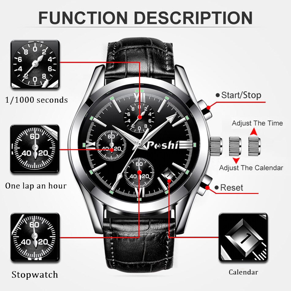 【Miga Plaza】Watch for Men Sale Now Waterproof 100%  Branded Fashion Leather Strap Casual Mens Watch Quartz -PS926L. 