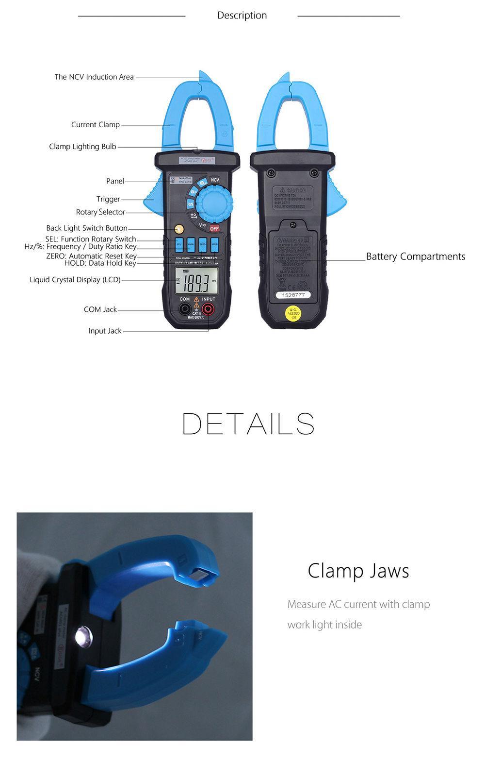 BSIDE ACM03 Plus 400A Digital Clamp Meter Auto Range AC / DC Current Voltage Frequency NCV Tester BSIDE ACM03 Plus 400A Digital Clamp Meter Auto Range AC / DC Current Voltage Frequency NCV Tester