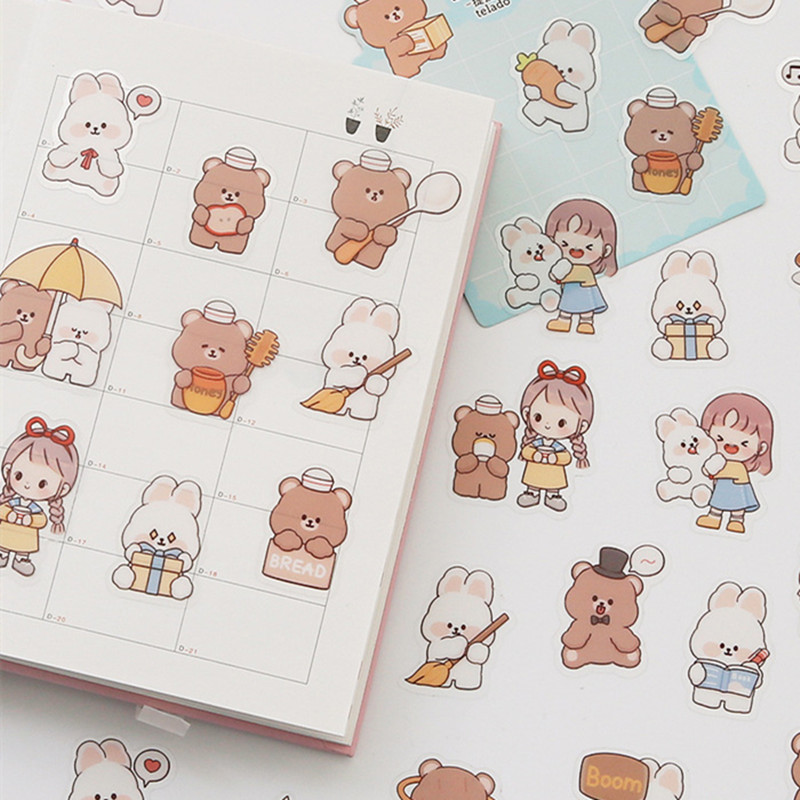 Kawaii Stickers - Cute Stickers for Journaling - 6 Sheets Small Cartoon Cat Dog Panda Bear Animal Waterproof Mini Stickers Pack for Phone Case
