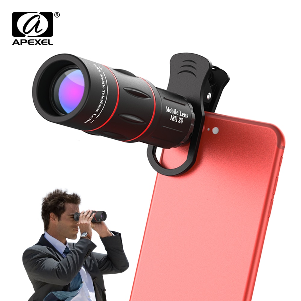 APEXEL Universal 18x25 Monocular Zoom HD Optical Cell Phone Lens Observing Survey 18X telephoto lens with tripod for Smartphone-lens with tripod. 