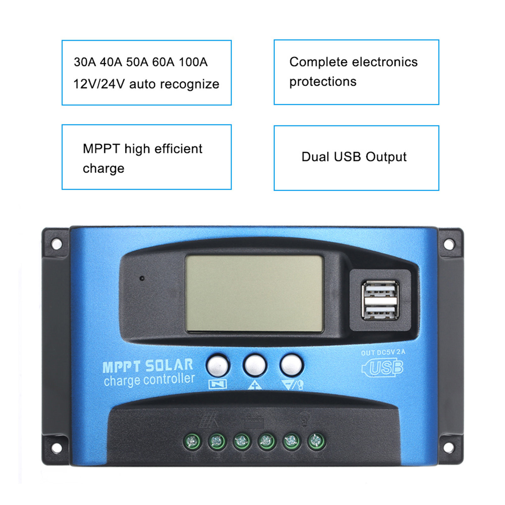 KOGEEK 30A/40A/50A/60A/100A MPPT Solar Charge Controller Dual USB LCD Display Auto Solar Cell Panel Charger Regulator. 