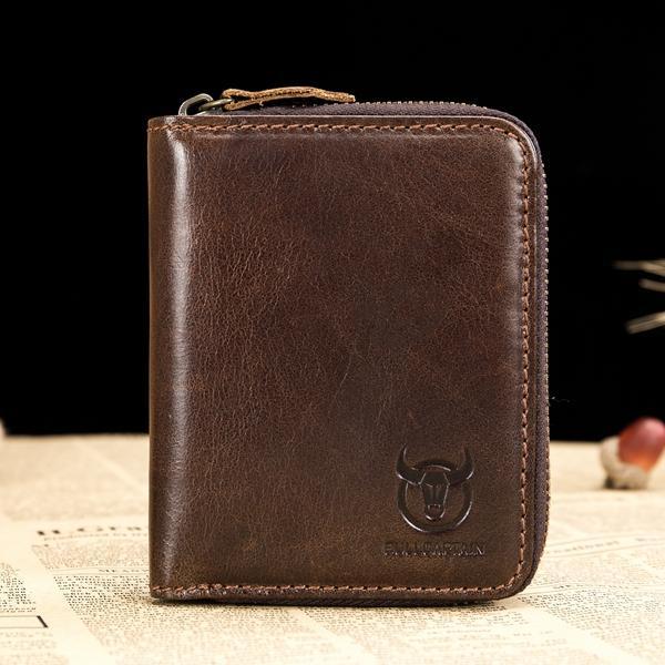 Bullcaptain Men RFID Blocking Secure Antimagnetic Genuine Leather 10 Card Slots