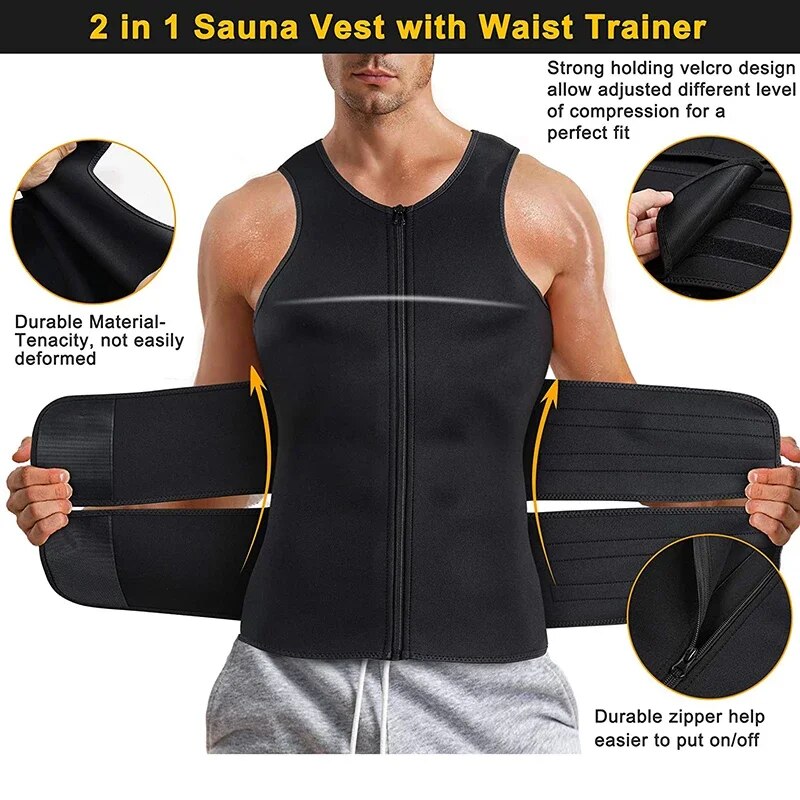 Men Waist Trainer Sauna Vest Fitness Corset Abdomen Slimming Body Shaper Belly Reducing Shapewear Burn Fat Shirt Trimmer BeltHats & Caps. 