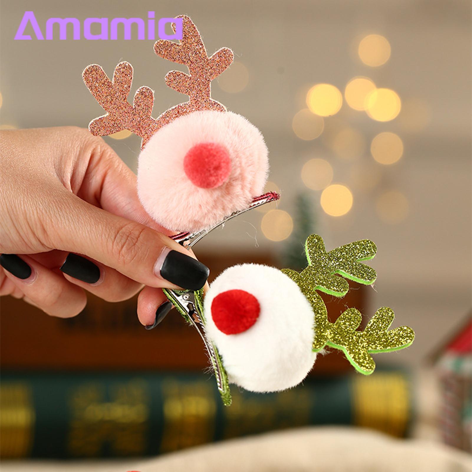Amamia Fawn Hairpin All-match Christmas Antler Hair Ball Hair Clip. 