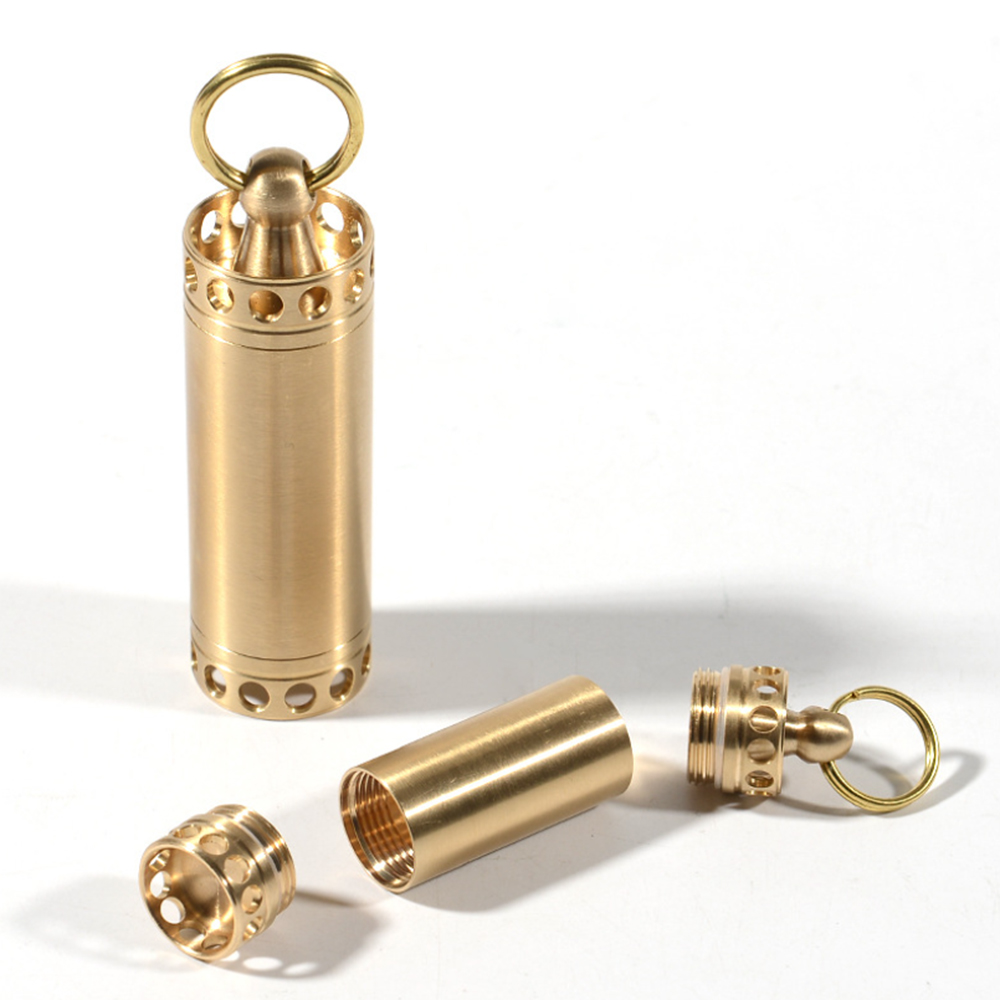 Retro Brass Outdoor EDC Waterproof Capsule key chain Seal pill Bottle 