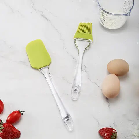Cake Baking Spatula And Brush Set cake spatula and brush Silicone Spatula and Two Piece of Pastry Brush Set Special for Cake Mixer, Cooking, Baking, Glazing, Oil Brush for Cooking Silicon, Oil Brush for Kitchen Use (Random Color). 