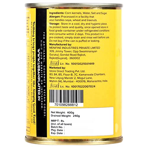 Urban Platter Ready to Use Sweet Corn Kernels in Brine, 400g (Drained Weight 240g)(FROM INDIA) NUSS. 