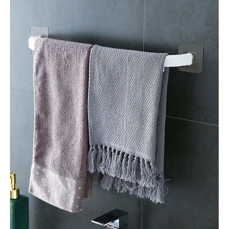 【WEJA】Bathroom Towel Rack Hook Up Punch-Free Kitchen Single Pole Rag Hanger Bathroom Accessories Shelf Storage Rack Household Goods. 