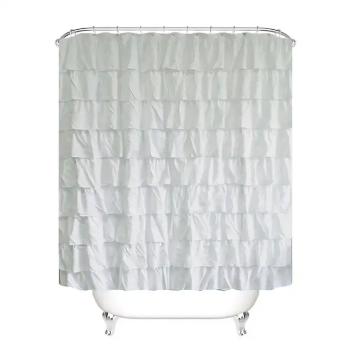 Plain Colour Waterproof Corrugated Edge Shower Curtain Ruffled