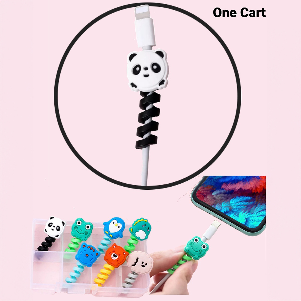 Cartoon Charging Cable Protector, Silica Gel Winder Sleeve for Apple, Samsung, Xiaomi, Huawei USB Cords