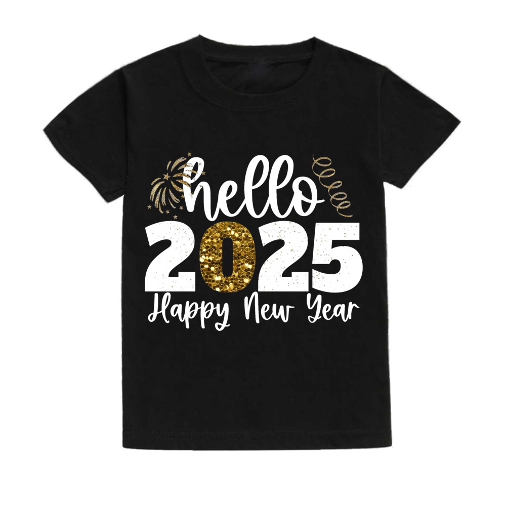 Hello 2025 Happy New Year Kids T-shirt Boys Girls Clothes Toddler New Year Party Gift Tee Child Short Sleeve Shirts Clothes. 