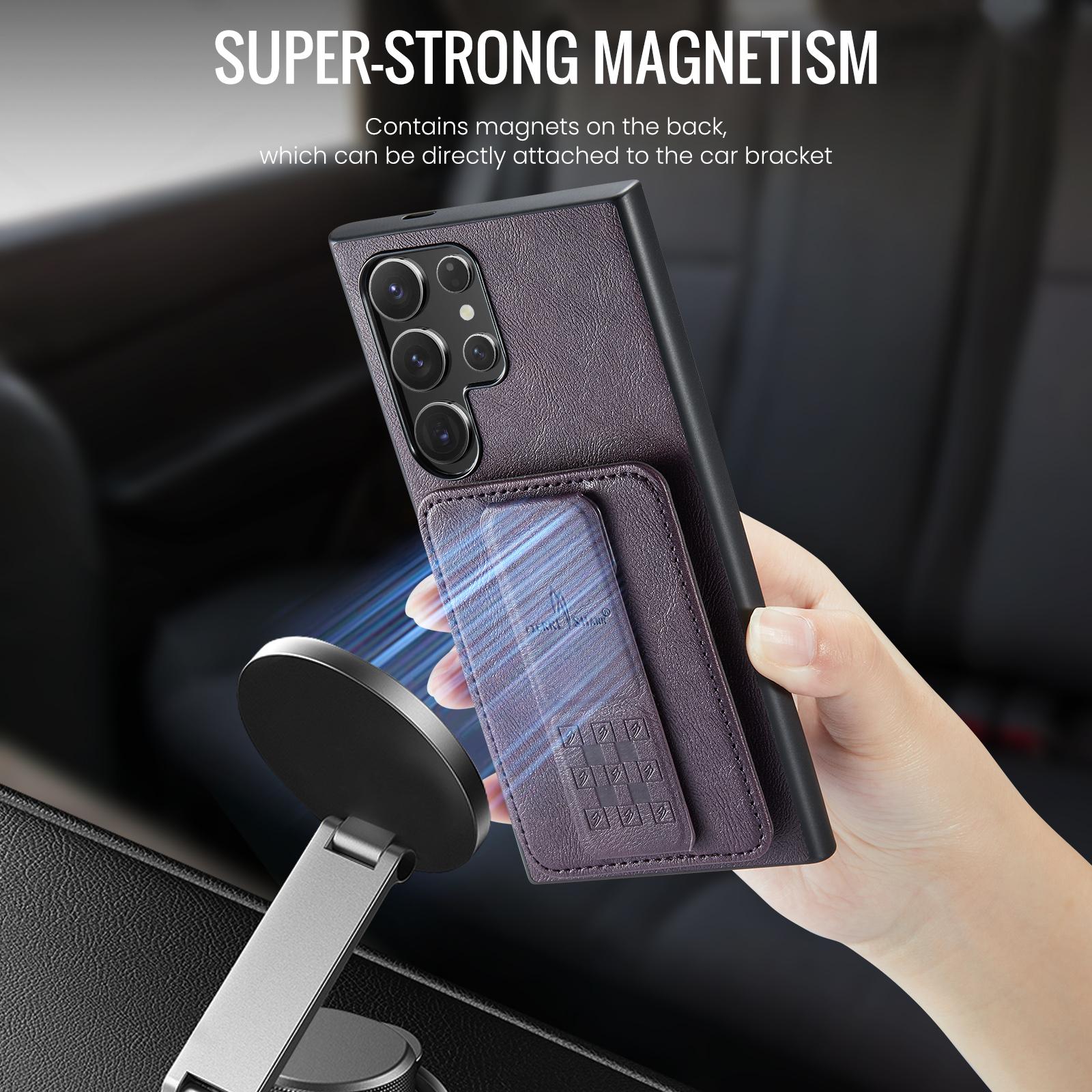 (New product) Fierre Shann FS-024 Oil Wax Cow Leather Card Holder Back Phone Case For Samsung Galaxy S25 5G/Samsung Galaxy S25 Ultra 5G/Samsung Galaxy S25+ 5G. 