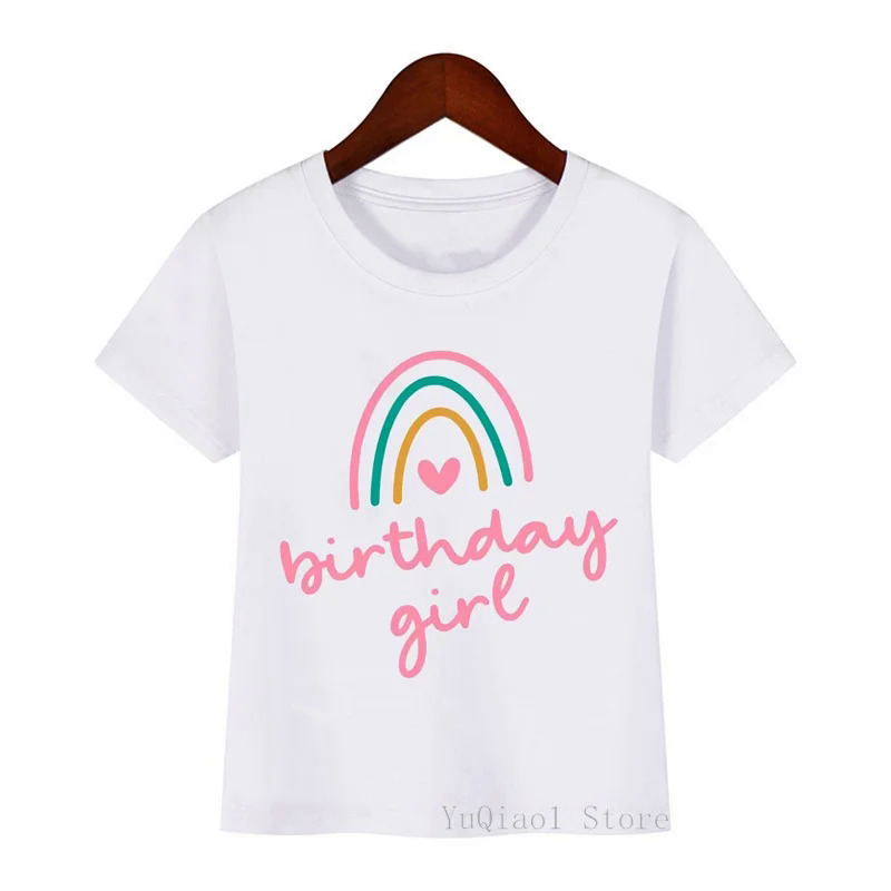 Cute Rainbow Theme Family Tshirts Birthday Girl's Party Clothes White Matching Outfits Summer Casual Short Sleeve Sets White. 