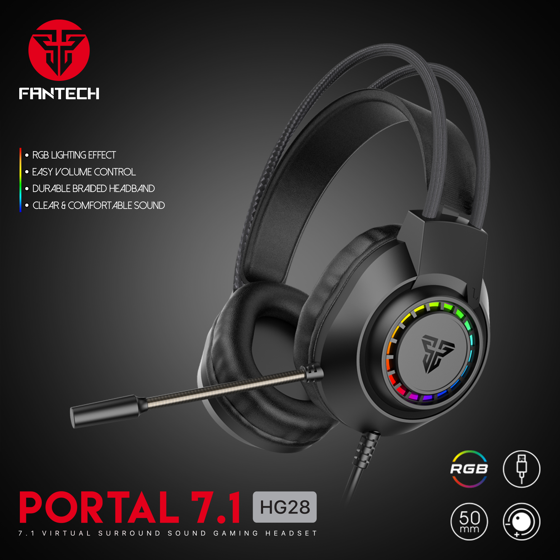 Fantech PORTAL 7.1 HG28 USB Headset Gaming RGB. 
