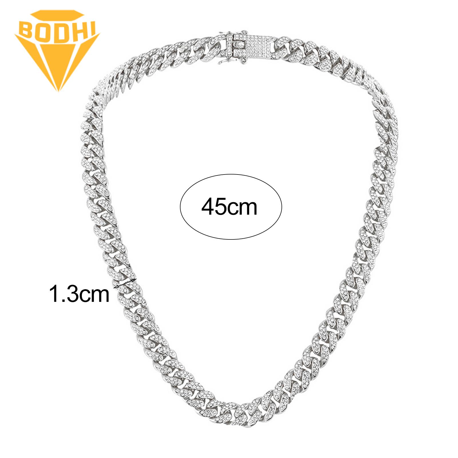 Hypoallergenic Necklace Men's Cuban Link Chain Necklace Hip Hop Bling Rhinestone 13mm Thick Chain Fashion Jewelry Gift Style Metal Necklace. 