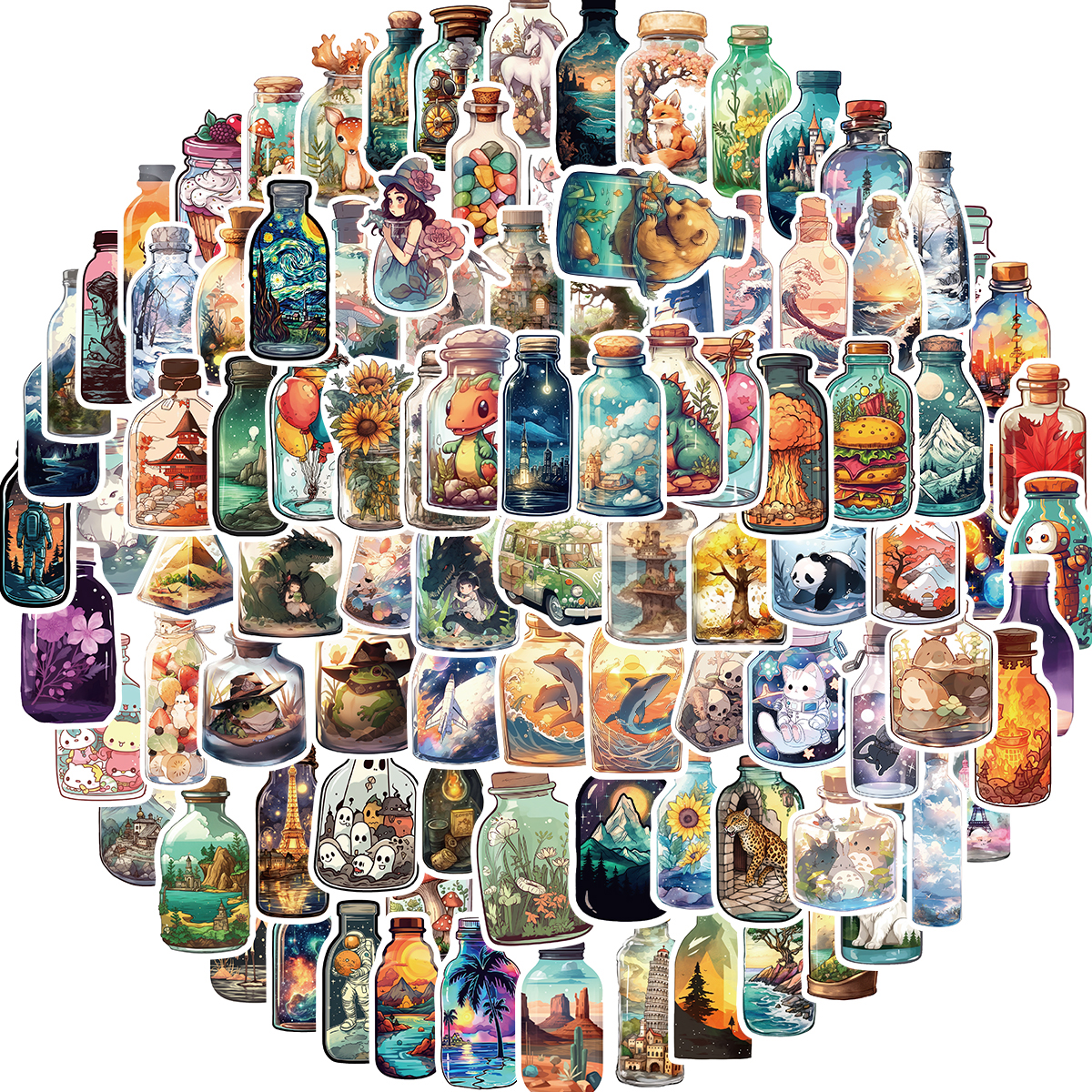 20/40pcs Bottle World Stickers Miniature Terrarium Stickers for Laptop Scrapbook Journal Kids Girls Boys Stickers. 
