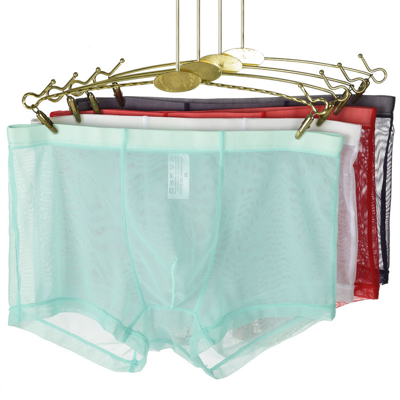 BZEL Men's Panties Big Size Thin Transparent Underwear Mid-waist Mesh Boxer Breathable Nude Youth Boxer