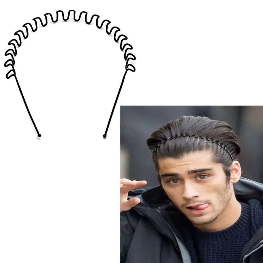 Metal Hair Band for Men Women Headband, Unisex Black Color Hair Band Wavy Spring Sports Headband Men Hair Band Hoop Clips Women Accessories Simple Elastic. 