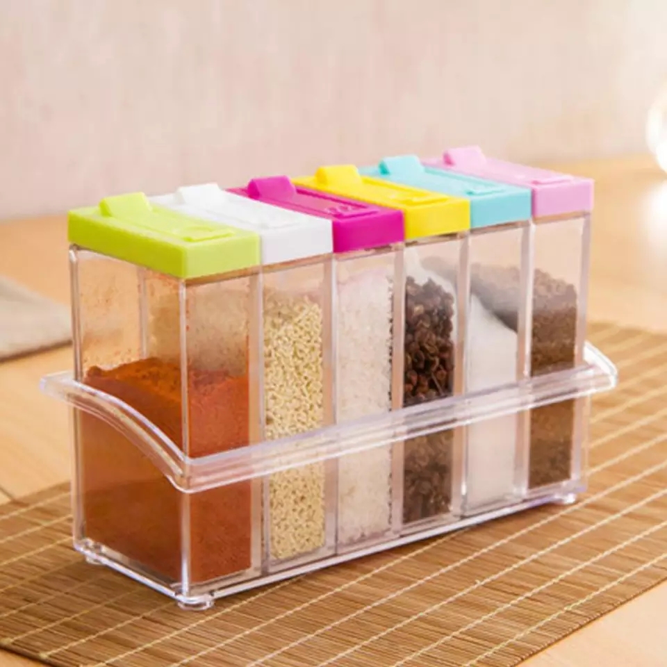 6ps/Set Spice Jar plastic Seasoning Box Kitchen Spice rack Storage