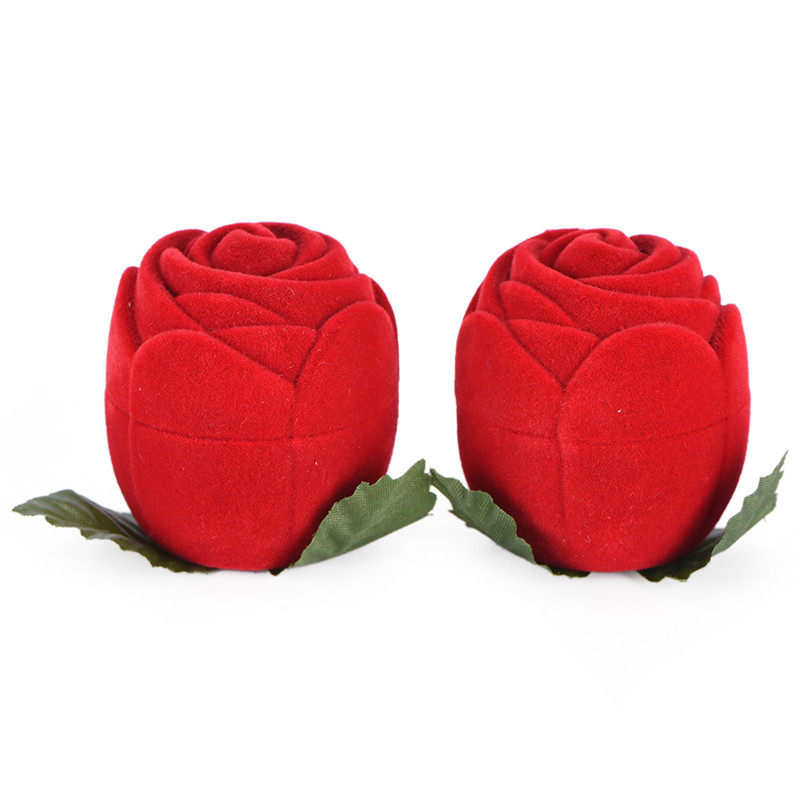 Red Rose Flower Velvet Jewelry Storage Box Engagement Ring Display Case Holder Hot Sale. 