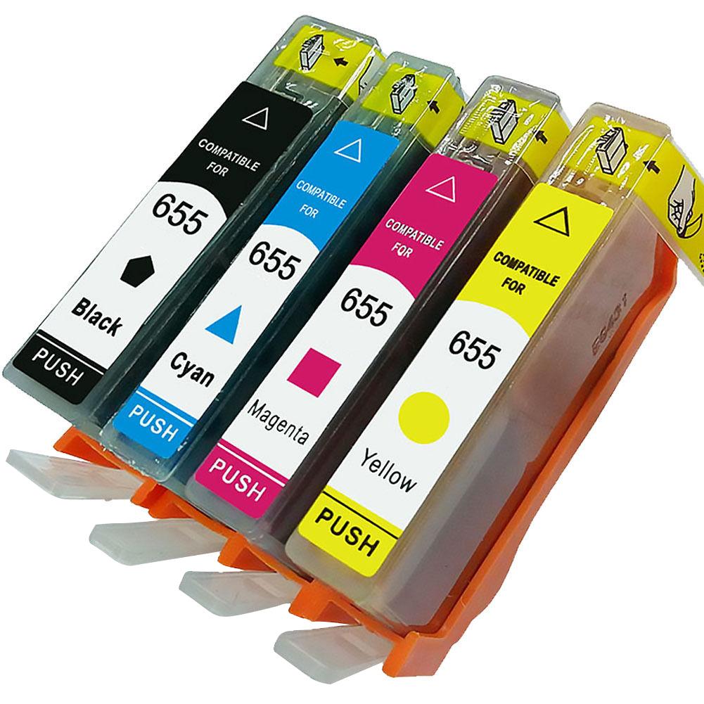 4Pcs Compatible Ink Cartridges for HP 655 Deskjet 3525 4615 4625 5525 6520 6525