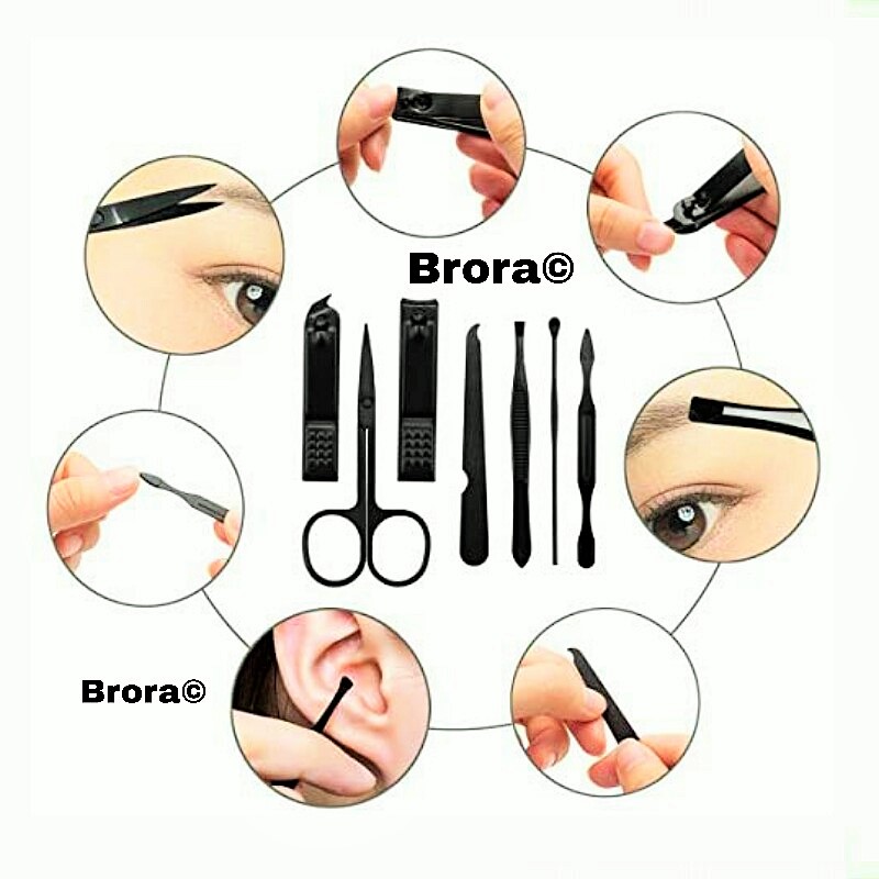 Nail Clipper Set Manicure Pedicure Kit 7 In 1 Black Stainless Steel Professional Grooming Kit with Black Leather Travel Case. 