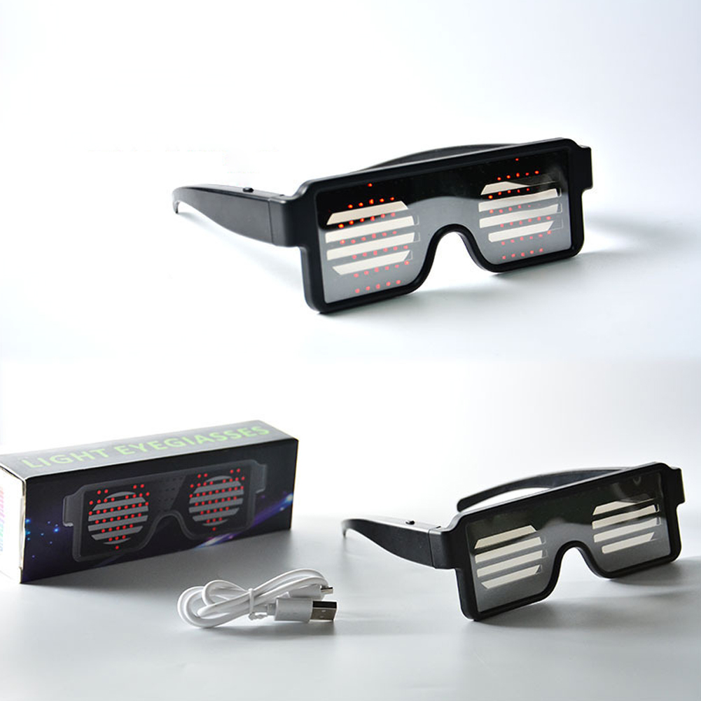EB LED Glasses USB Rechargeable Light Up Glow Sunglasses With 8 Animation Modes For Halloween Christmas and Various Festival Parties. 