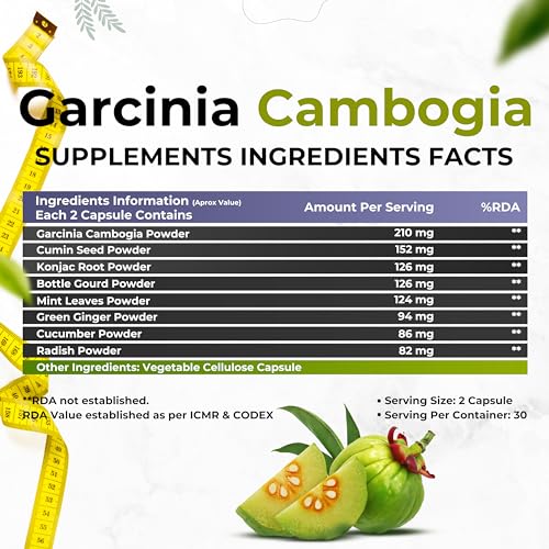 Health Veda Organics Plant Based Garcinia Cambogia Supplement 1000 mg | 60 Veg Capsules | Improves Digestion | For Both Men & Women(FROM INDIA)NUSS. 