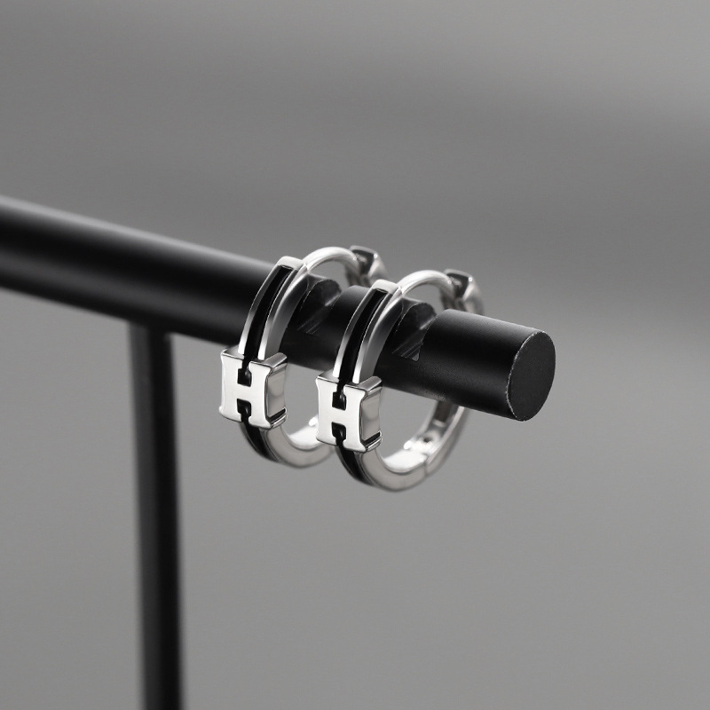 S925 Sterling Silver H Letter Epoxy Ear Clip Male Hip Hop ins Advanced Sense Trendy Unique Design Sense Ear Ring Ear Rings. 