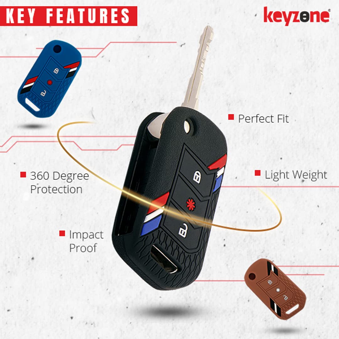 Keyzone® Striped Silicone Key Cover Compatible for Mahindra Marazzo, Scorpio-N, Bolero, Scorpio, TUV300 Plus, Thar, XUV400, XUV700, XUV300 3 Button flip Key (Brown) SAM2. 