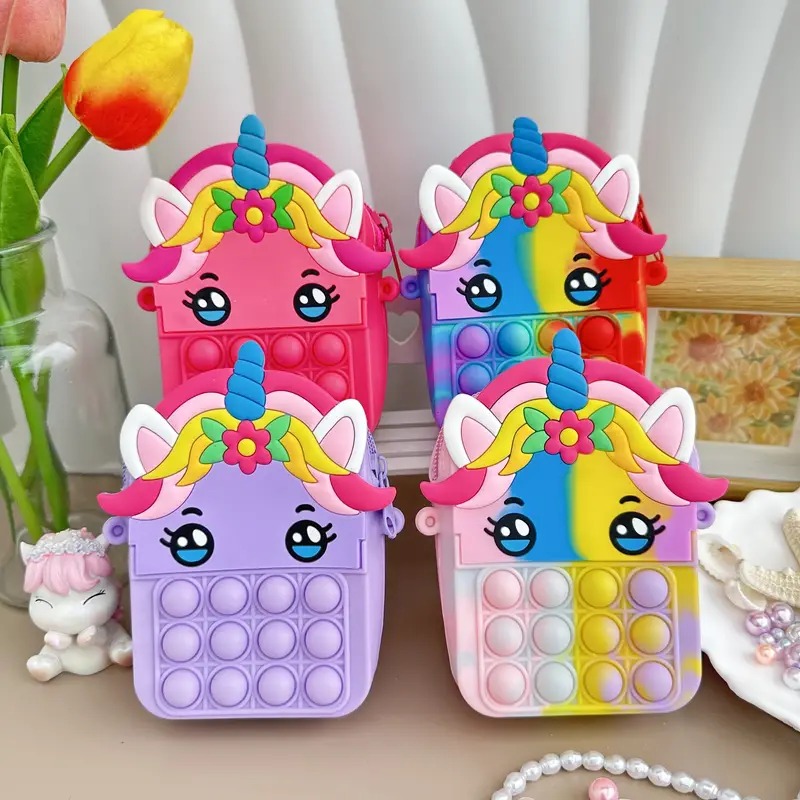 Pop It Sling Bag For Kids Girl Unicorn Shoulder Bag Fidget Toy