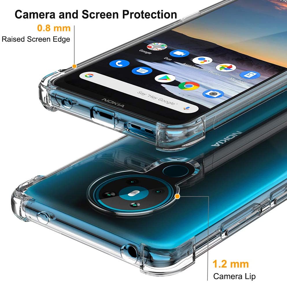For Nokia 5.3 Back Cover Shockproof Transparent Soft TPU Silicone Protector Phone Case with Shock Absorption Bumper Corners. 