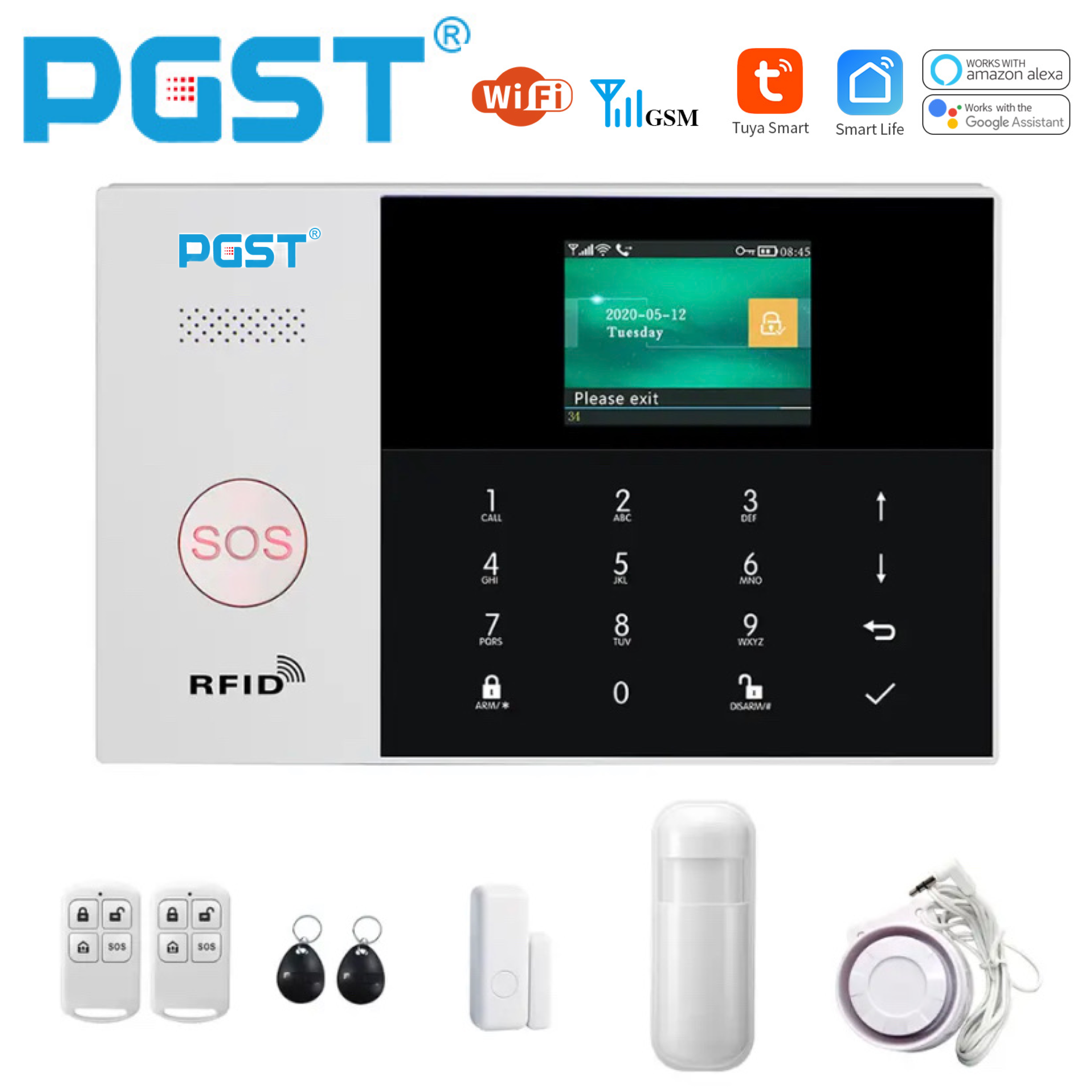 PGST PG 105 TUYA Security Alarm System WiFi Gsm  RFID Home Burglar Security Alarm Home Kit Wired And Wireless Smart Life APP Control. 