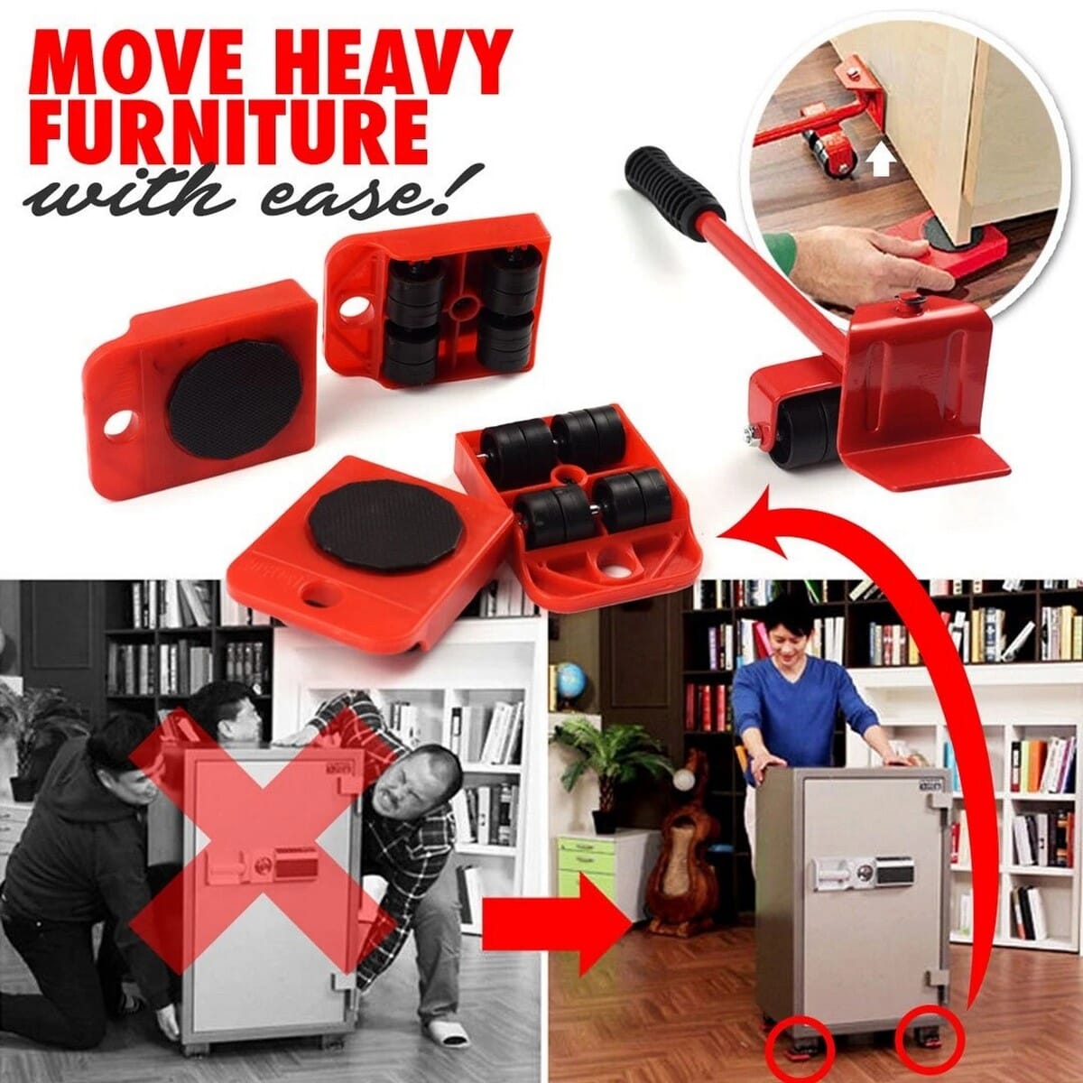 Furniture Mover Tool Lifter Sliders Kit Profession Heavy Furniture Roller Furniture Mover Tool Set Wheel Bar Mover Device Max Up for 150Kg/ 330 Lbs Furniture Lifter Easy Moving Sliders 5 Packs Mover Tool Set Heavy Furniture Appliance Moving System