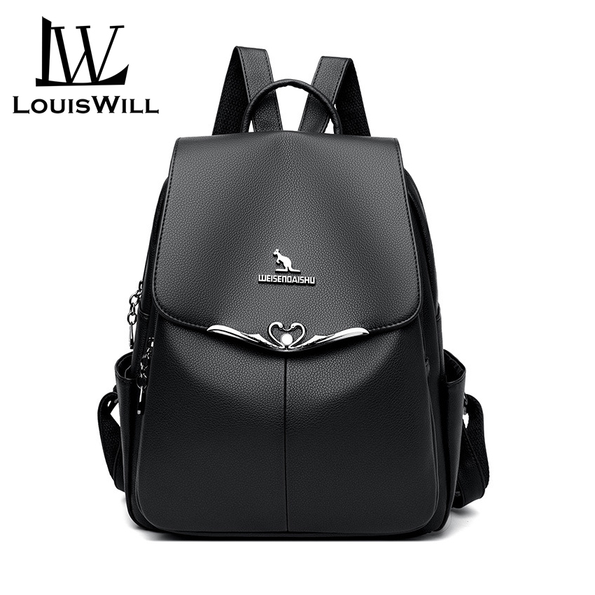 LouisWill Women’s Backpack Shoulders Bag Waterproof PU Large Capacity Backpack Lightweight Laptop Backpack Casual Zipper Packs Multiple Pockets For Girls Teens Women’ Fashion. 