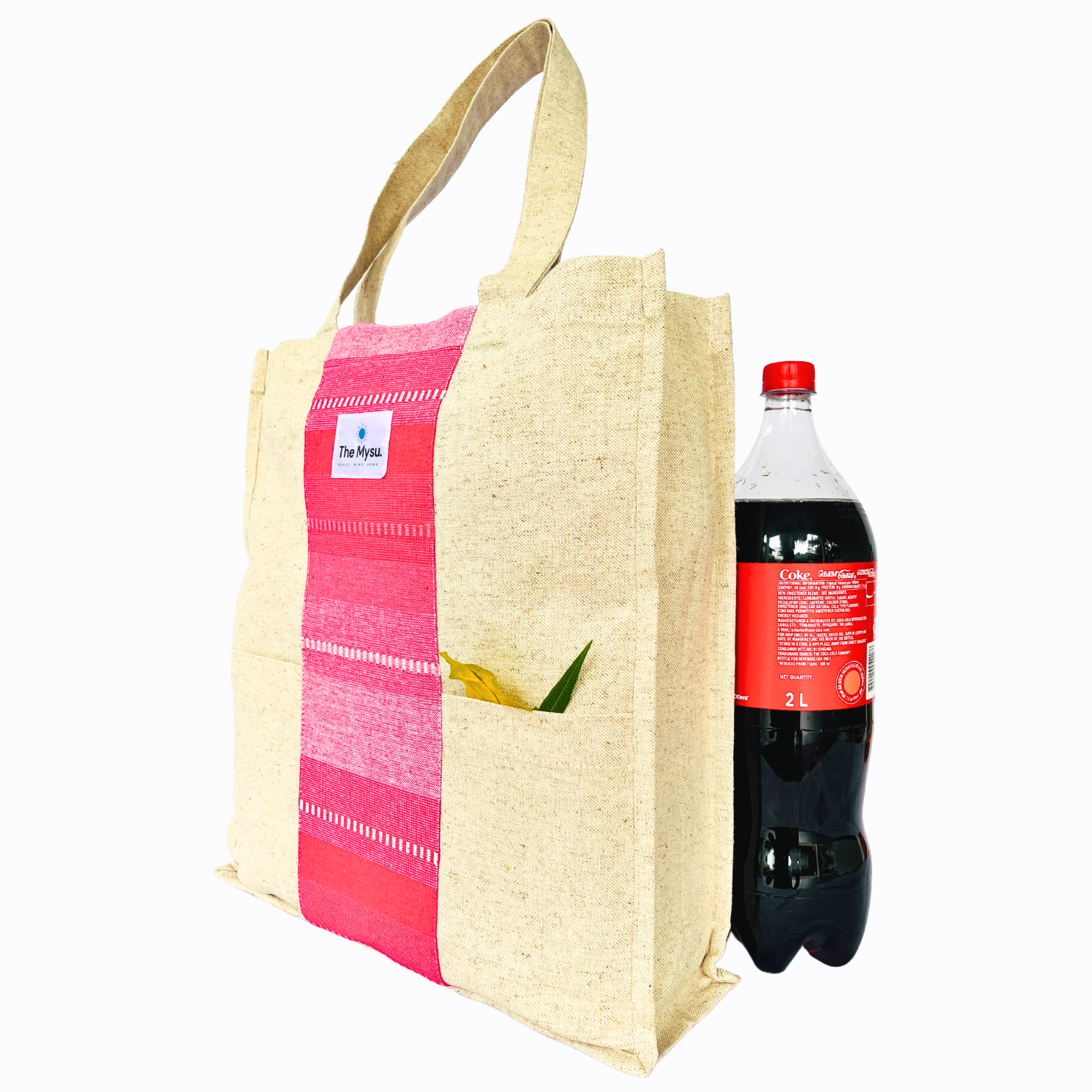 THE MYSU Heavy Duty Canvas Tote Bag - Pink Stripe - 14.5 inches (L) * 3 inches (W) * 16 inches (H). 