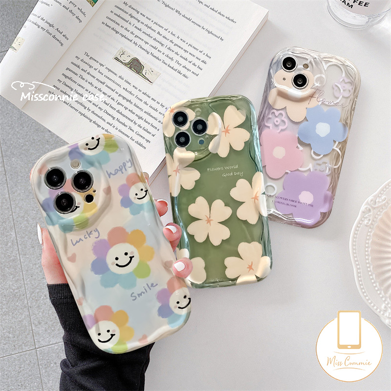 MissConnie Floral Case Compatible for iPhone 16 15 11 14 13 12 Pro Max XR 6s 6 7 8 Plus 7plus X XS Max SE 2020 3D Wavy Curved Edge Fresh Flowers Tpu Soft Shockproof Airbag Glossy Back Cover. 